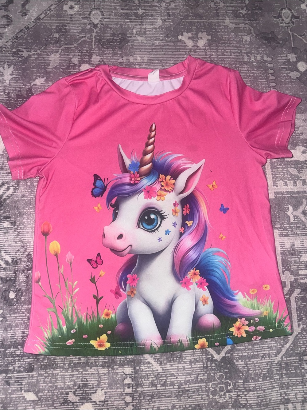 SHEIN Pink Unicorn Graphic Short Sleeve Tee